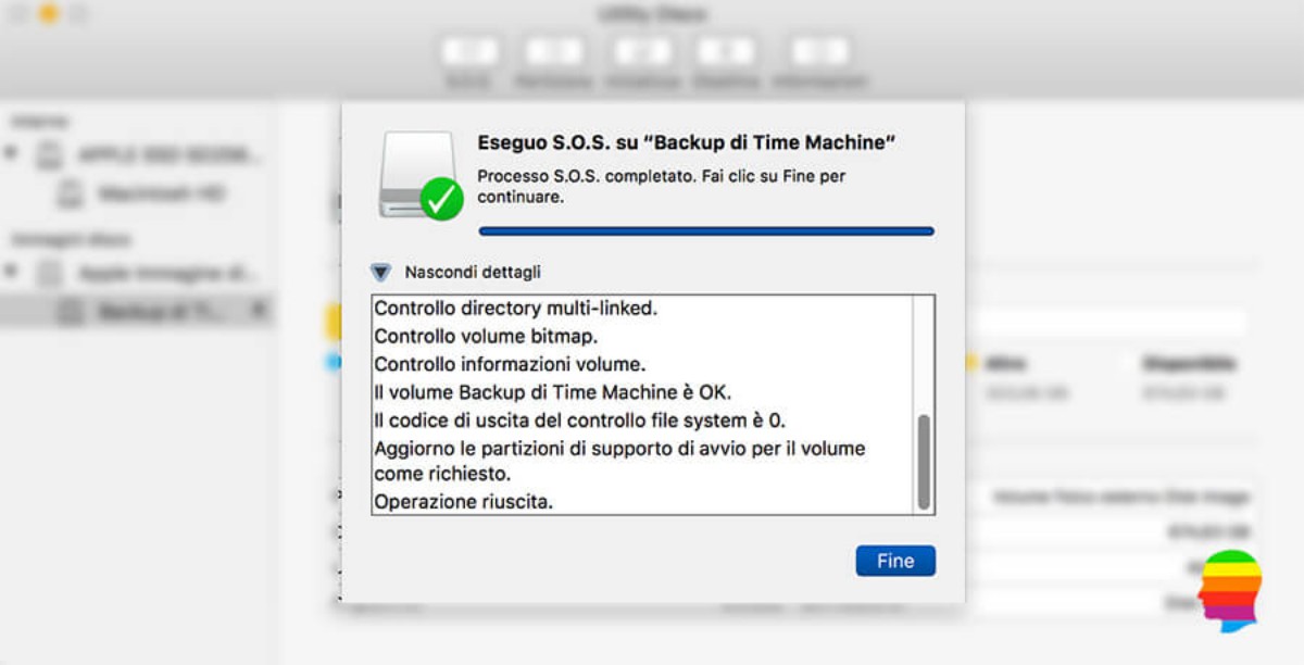 Riparare o verificare manualmente il volume di backup Time Machine