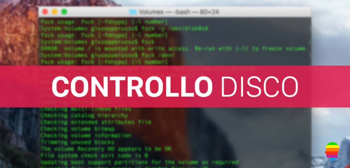 Mac OS, correggere errori Volume disco da riga di comando Terminale