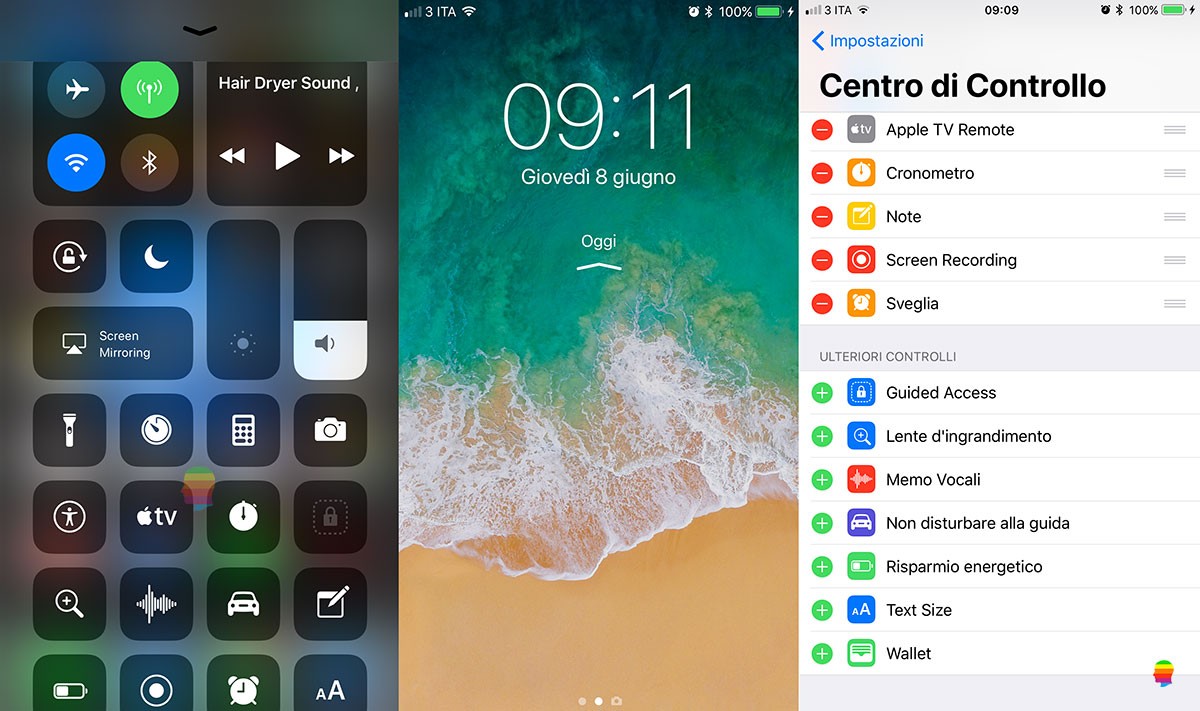 iOS 11, Aggiungere, modificare funzioni ed elementi del Centro di Controllo su iPhone e iPad